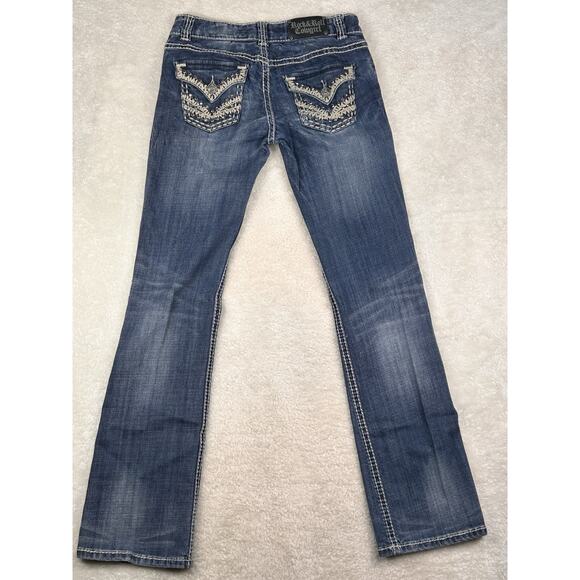 Rock and Roll Cowgirl Jeans 27x34 Rival Low Rise Boot Cut Button Flap Pockets - Picture 2 of 9